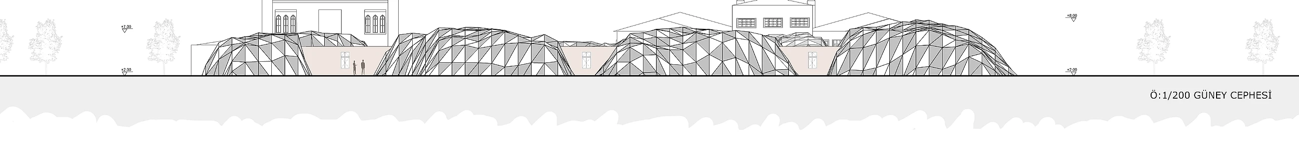 Güney cephesi — gridshell kabukların sırası