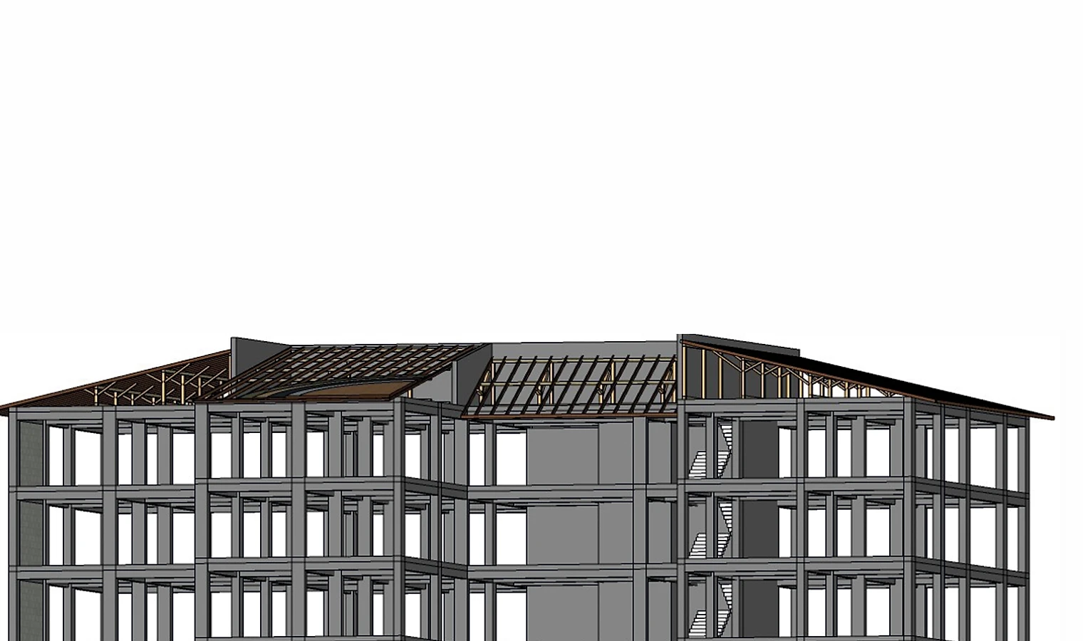 Betonarme taşıyıcı iskeletin kesit-aksonometrisi