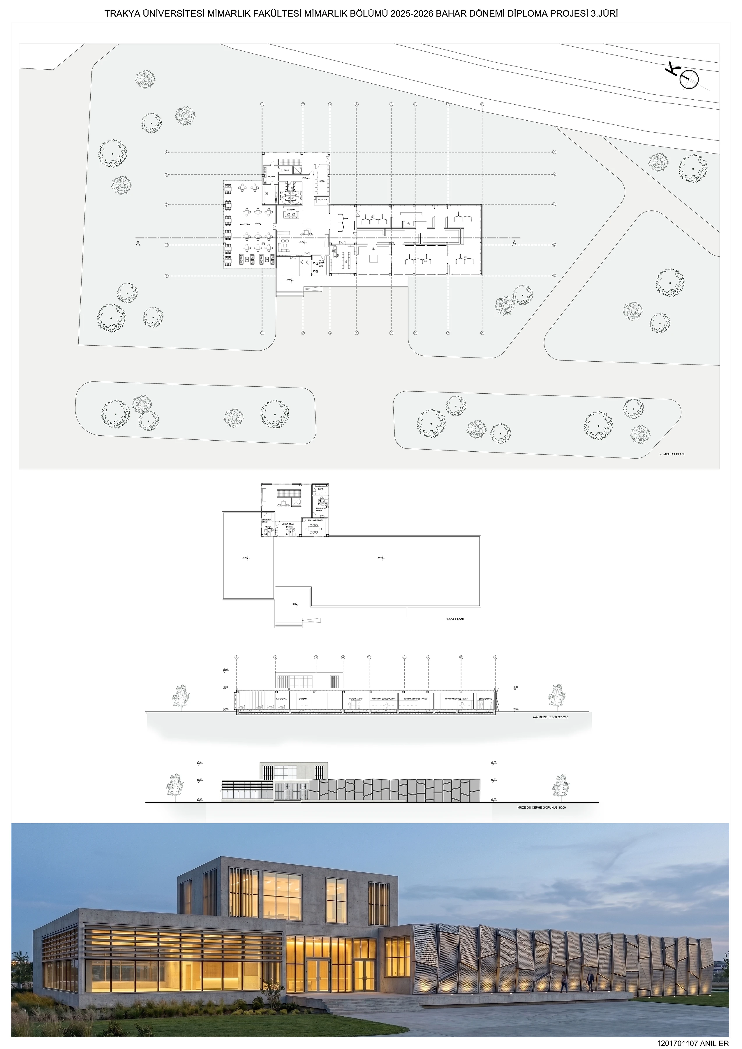 Müze — plan, kesit, görünüş