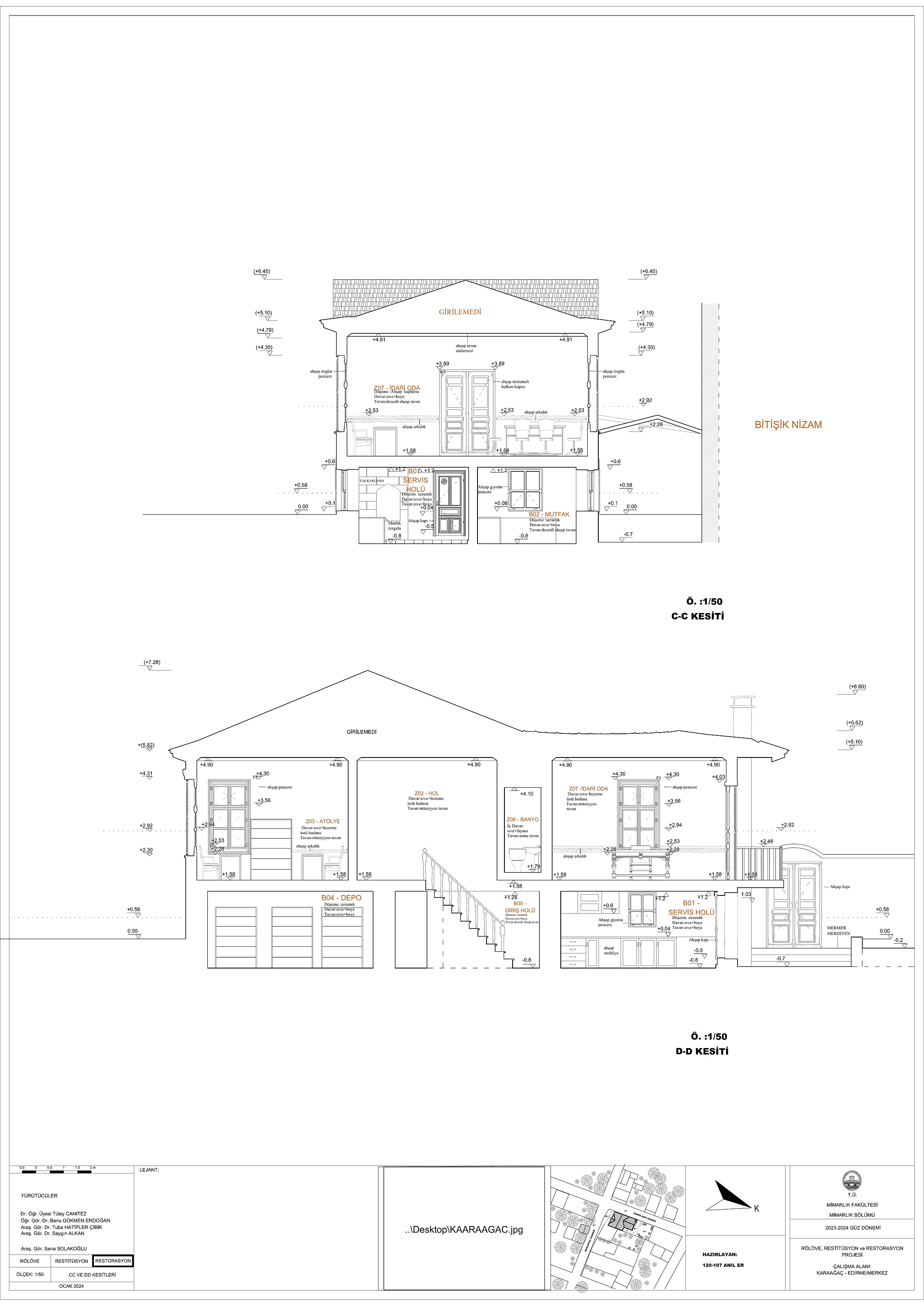 Kesitler (C-C, D-D)