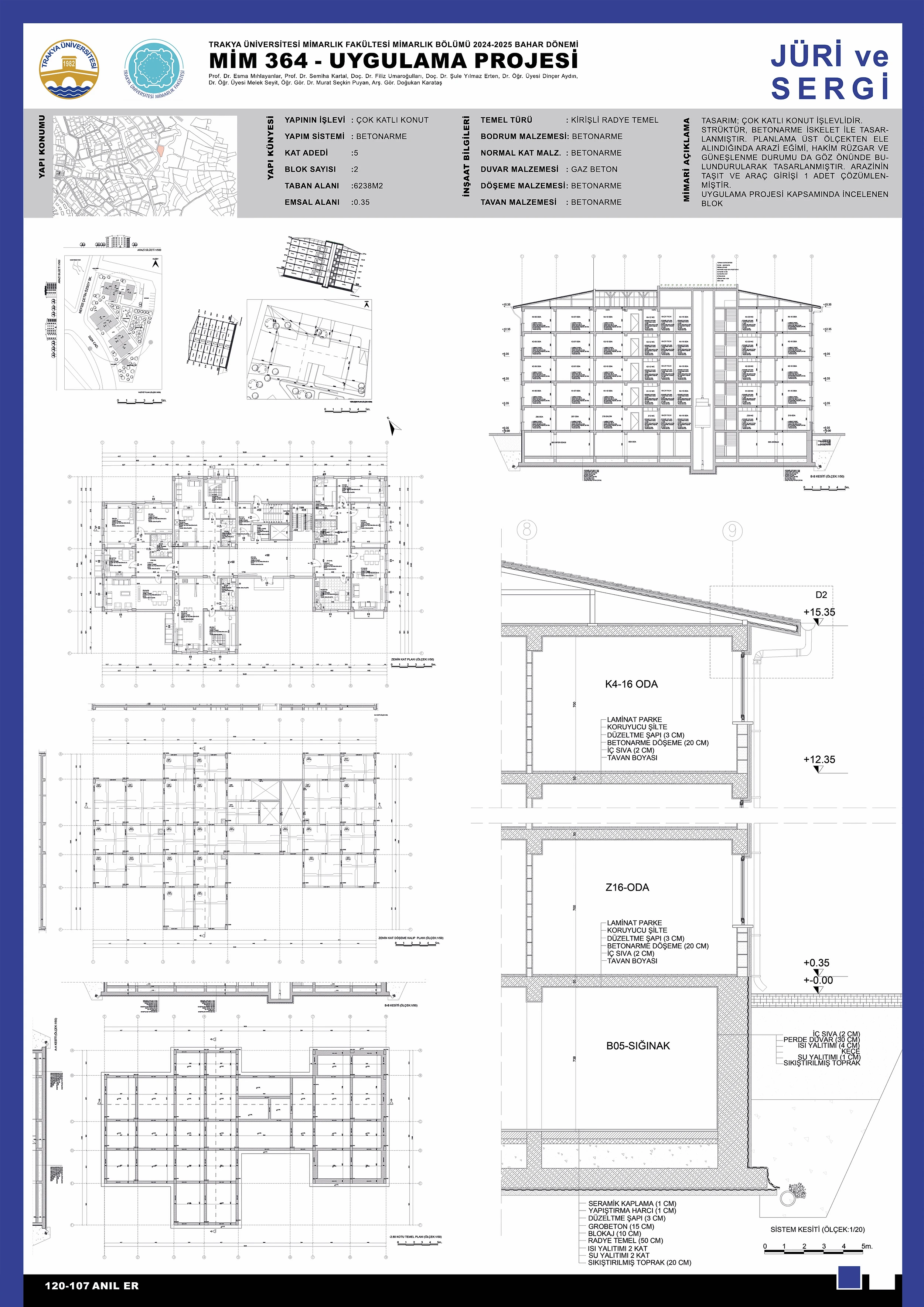 Pafta 1 — Planlar, sistem kesiti